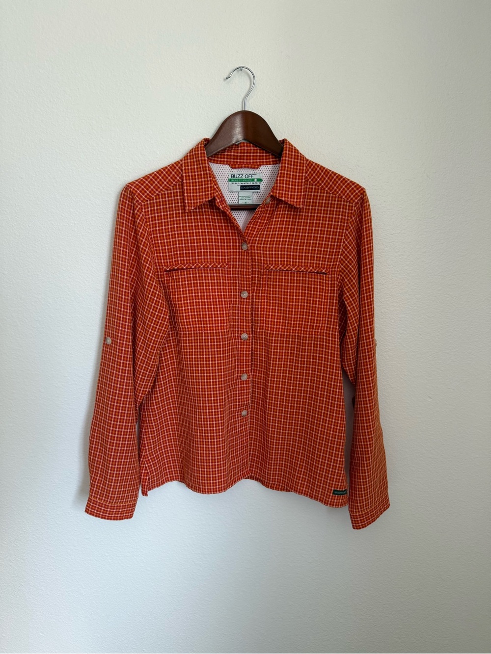 Orange Plaid Exofficio Insect Repellent Shirt